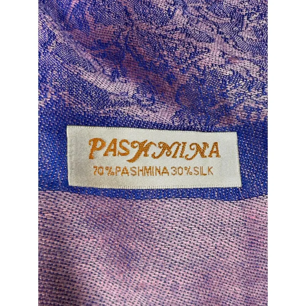 Cashmere Silk Pashmina Fringe Pink Purple Paisley Scarf Wrap